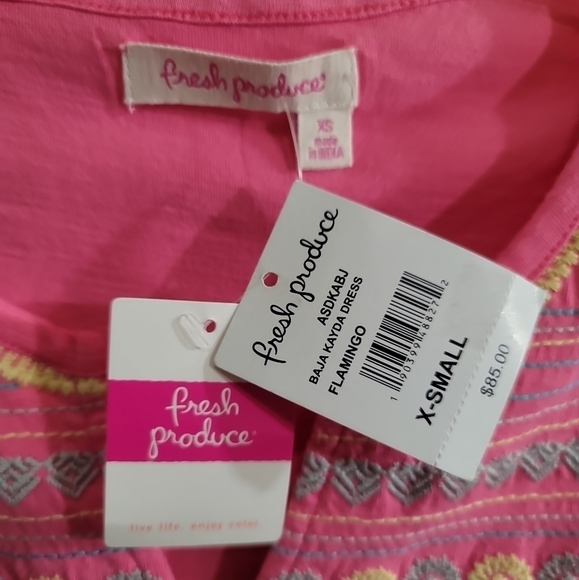 NWT Fresh Produce Baja Kayda Dress Flamingo Pink Embroidered Jersey Knit Cotton - Picture 3 of 6